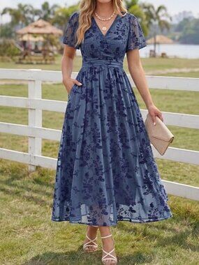 Women's Floral Wrap Dress 2026 Wedding Guest Dresses with Pocket